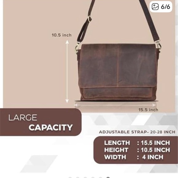 Brown Leather Messenger Bag or Computer Satchel for Liesure, Work and Travel - Picture 3 of 16